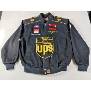 JH Design UPS Racing Jacket Mens 2XL Black NASCAR Dale Jarrett Vintage 88